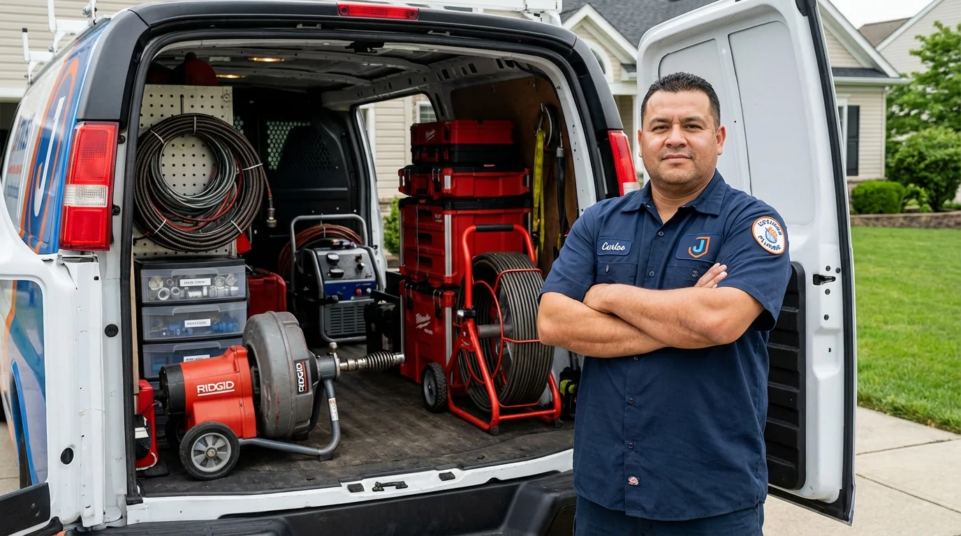 Professional drain cleaning equipment and Johns Plumbing LLC plumber in Apalachin