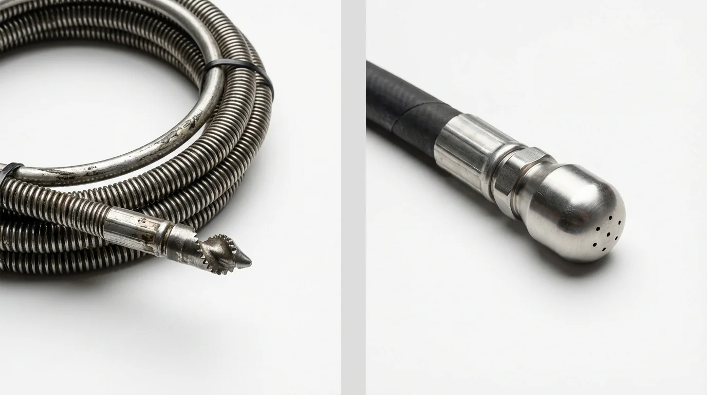Drain snake cable and hydro jetting nozzle used for drain cleaning in Apalachin, NY