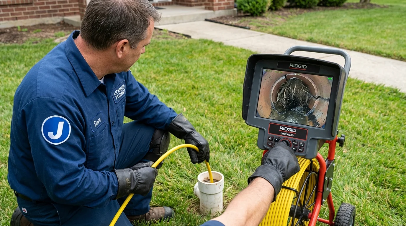 Sewer camera inspection being performed by Johns Plumbing LLC in Apalachin