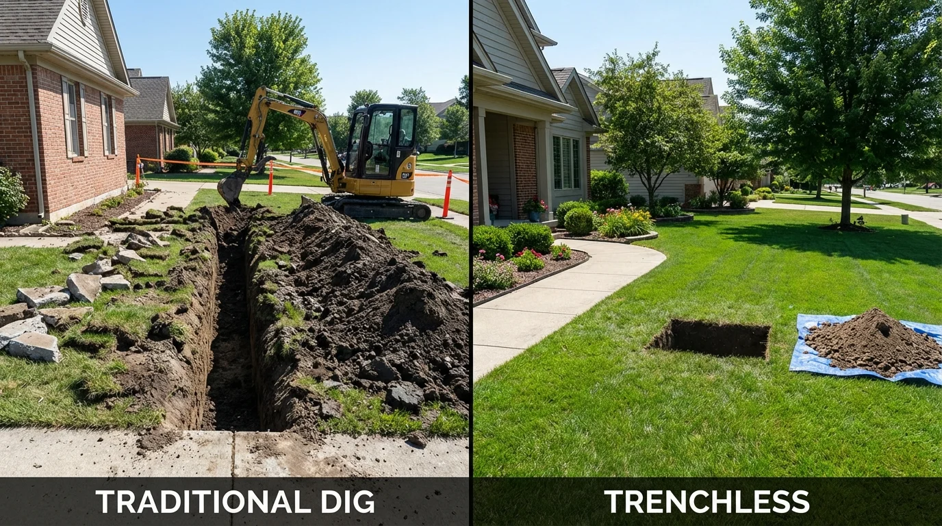 Trenchless sewer repair with minimal yard damage versus traditional excavation in Apalachin, NY